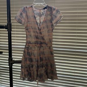 Trxxi Floral Print Romper Surplice Neckline Ruffle Hem Elastic Waist Size small